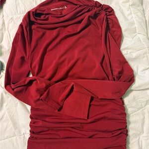 Abercrombie & Fitch Deep Red Ruched Side Long Sleeve Top
